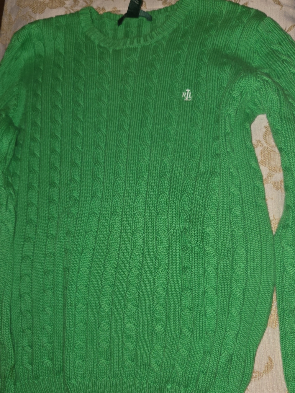 Ralph Lauren Bright Green Cable-Knit Crewneck Sweater